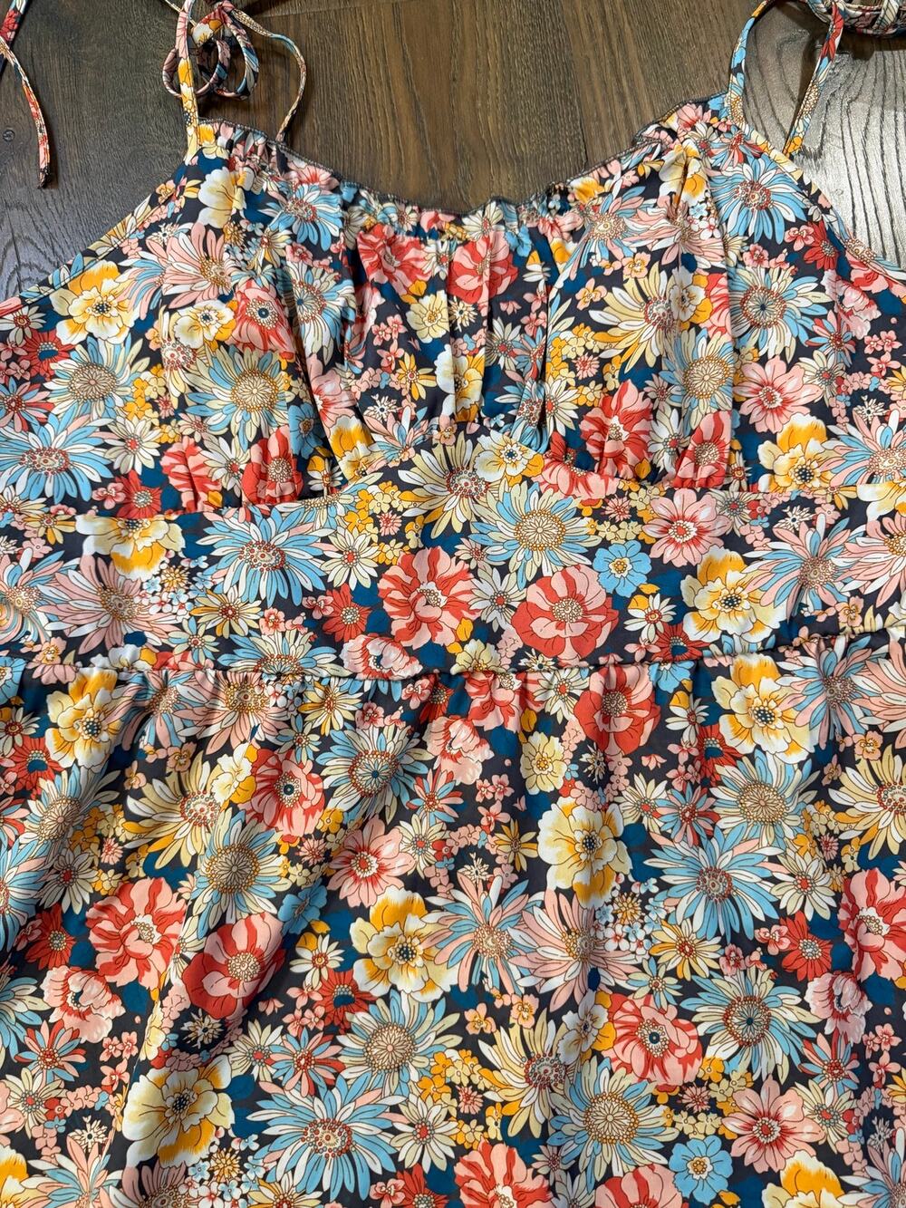 Floral A line Mini Dress with Adjustable Straps